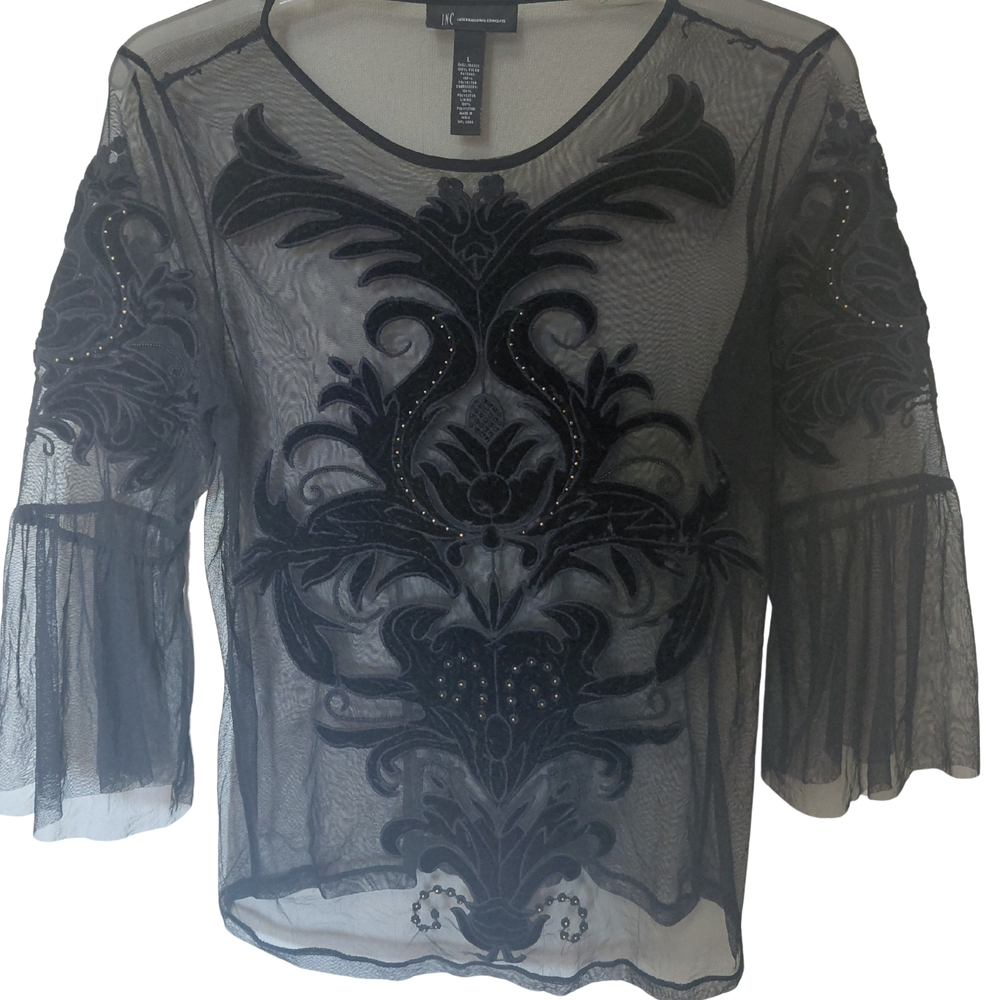 INC International Concepts Black Sheer Blouse